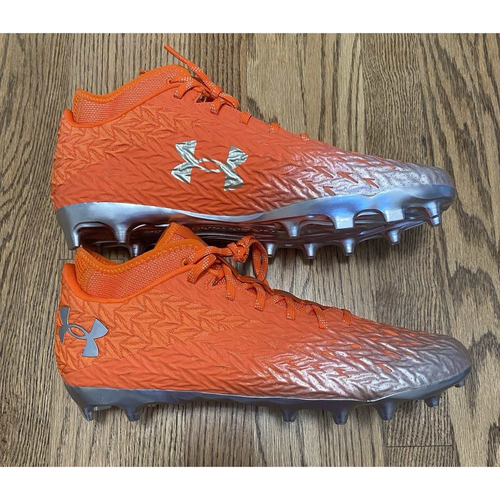 Under Armour Spotlight 4 MC Football Cleats 3027977-800 Orange Silver Men Sz 14